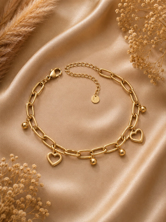 Gold Heart Charm Chain Anklet for Women | Anti-Tarnish Stainless Steel Link Anklet Astria Jewellery
