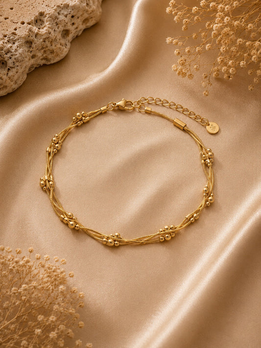 Gold Twisted Beaded Anklet for Women | Anti-Tarnish Stainless Steel Adjustable Anklet Astria Jewellery