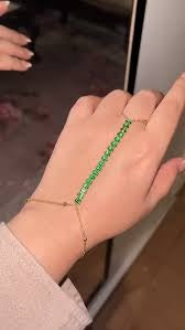 Emerald Green CZ Stone Gold Hathphool Hand Chain | Adjustable Finger Bracelet for Women Astria Jewellery