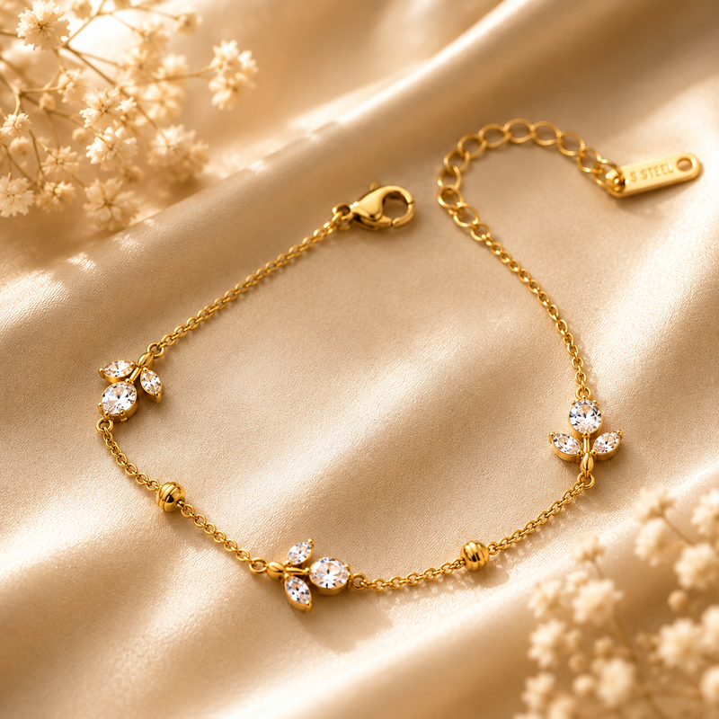Tulip CZ Gold Plated Bracelet for Women | Anti-Tarnish Adjustable Floral Bracelet Astria Jewellery