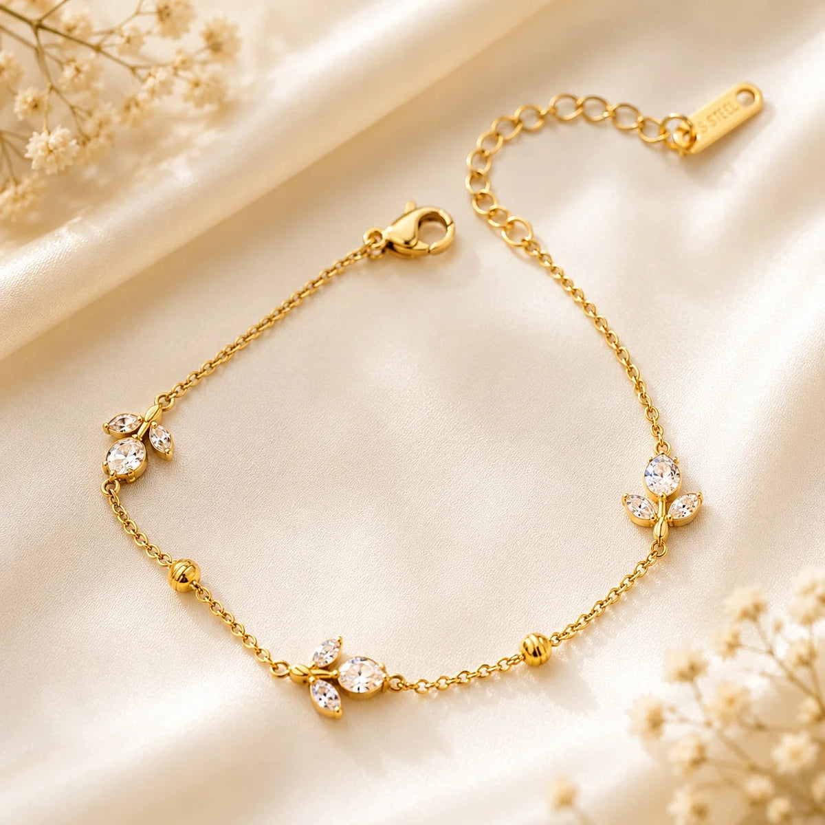Tulip CZ Gold Plated Bracelet for Women | Anti-Tarnish Adjustable Floral Bracelet Astria Jewellery