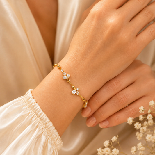 Tulip CZ Gold Plated Bracelet for Women | Anti-Tarnish Adjustable Floral Bracelet Astria Jewellery