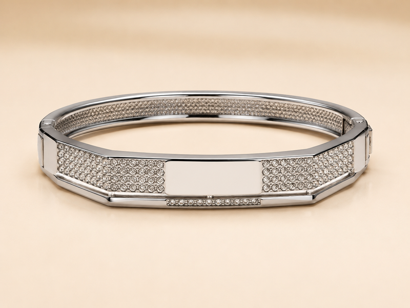Elegant Silver-Tone Crystal Studded Bangle Bracelet for Women Astria Jewellery