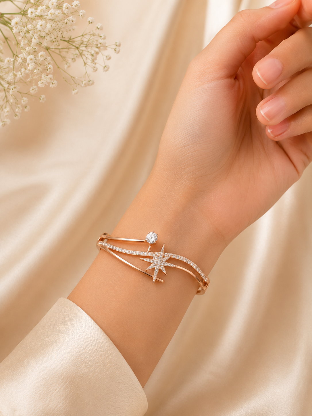 Elegant Rose Gold Starburst Crystal Cuff Bracelet for Women Astria Jewellery