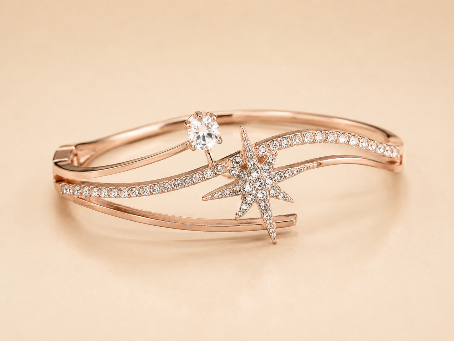 Elegant Rose Gold Starburst Crystal Cuff Bracelet for Women Astria Jewellery