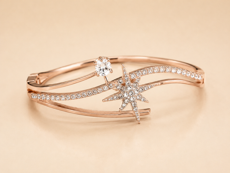 Elegant Rose Gold Starburst Crystal Cuff Bracelet for Women Astria Jewellery