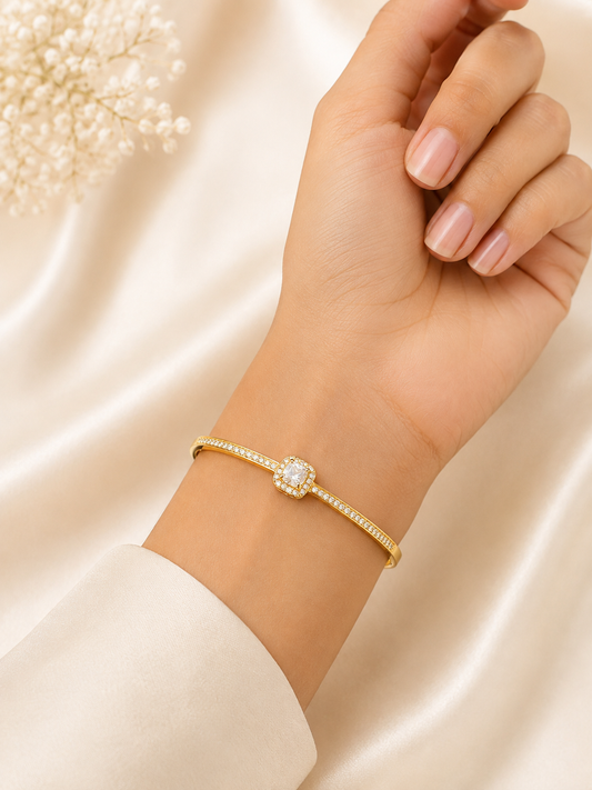 Elegant Gold-Tone Solitaire Crystal Bangle Bracelet for Women Astria Jewellery