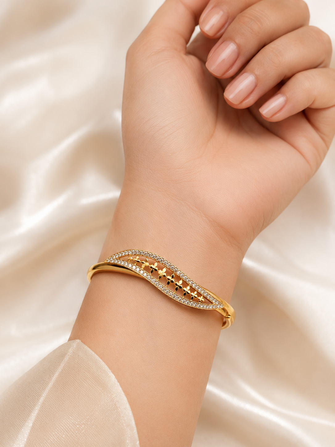 Elegant Gold-Tone Crystal Leaf Design Bangle Bracelet for Women Astria Jewellery