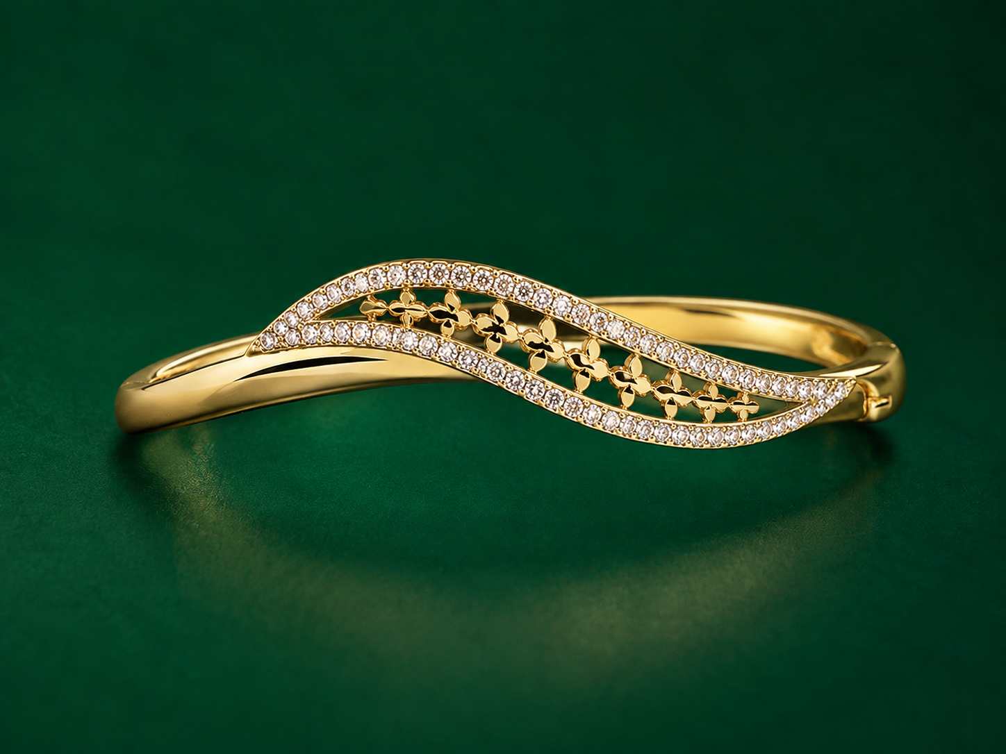 Elegant Gold-Tone Crystal Leaf Design Bangle Bracelet for Women Astria Jewellery