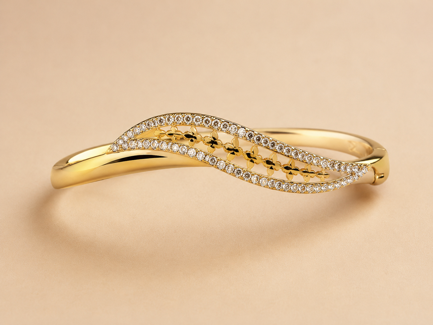 Elegant Gold-Tone Crystal Leaf Design Bangle Bracelet for Women Astria Jewellery