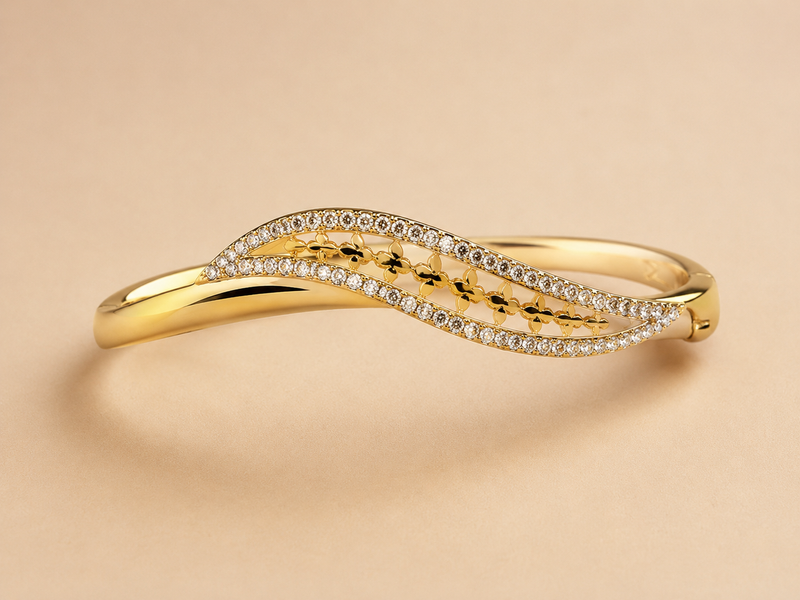 Elegant Gold-Tone Crystal Leaf Design Bangle Bracelet for Women Astria Jewellery