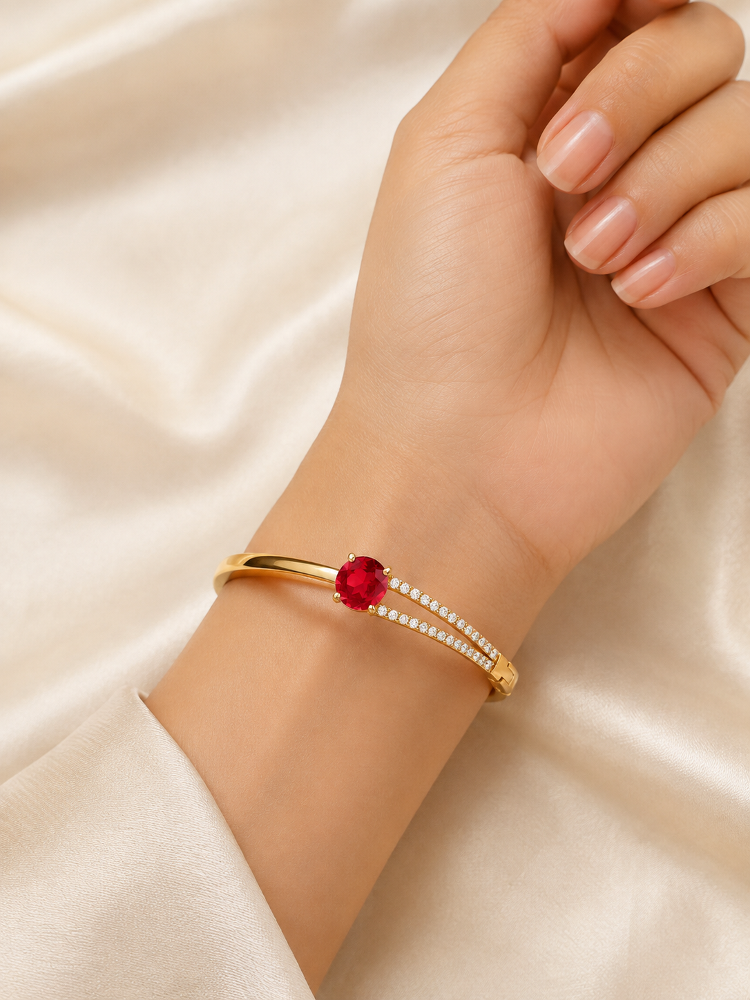 Elegant Gold-Tone Red Ruby Crystal Bangle Bracelet for Women Astria Jewellery