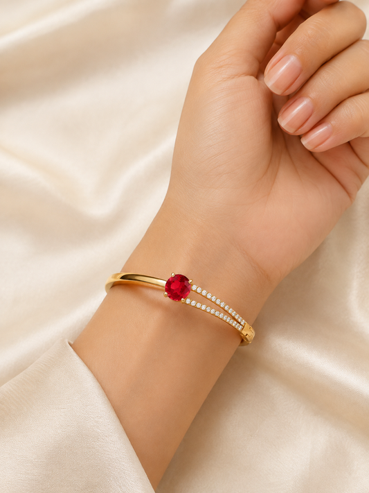 Elegant Gold-Tone Red Ruby Crystal Bangle Bracelet for Women Astria Jewellery
