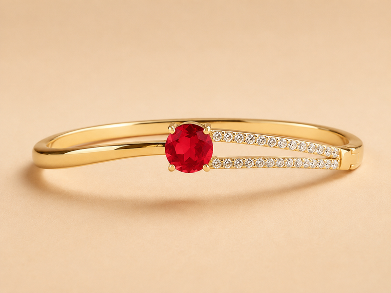 Elegant Gold-Tone Red Ruby Crystal Bangle Bracelet for Women Astria Jewellery