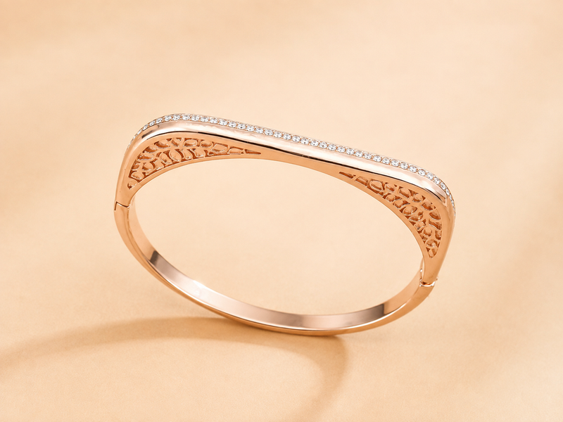 Elegant Rose Gold Crystal Studded Designer Bangle Bracelet for Women Astria Jewellery