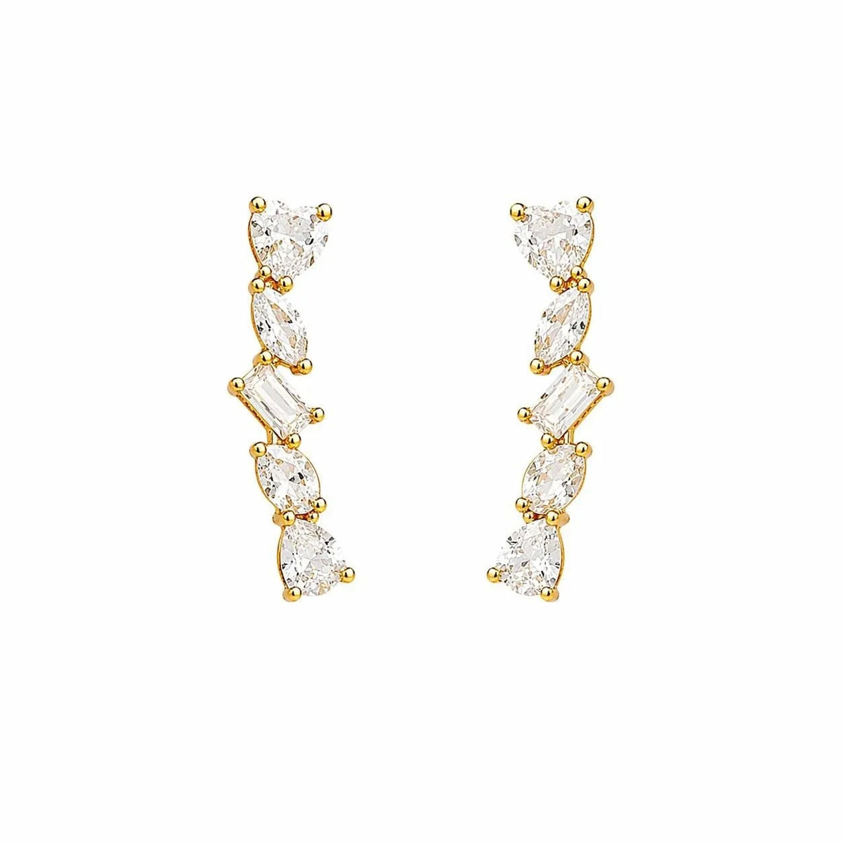 Gold CZ Ear Cuff Earrings for Women | Anti-Tarnish Crystal Climber Earrings Astria Jewellery