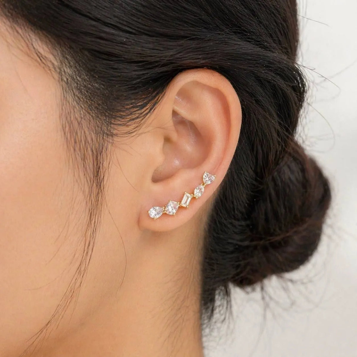 Gold CZ Ear Cuff Earrings for Women | Anti-Tarnish Crystal Climber Earrings Astria Jewellery
