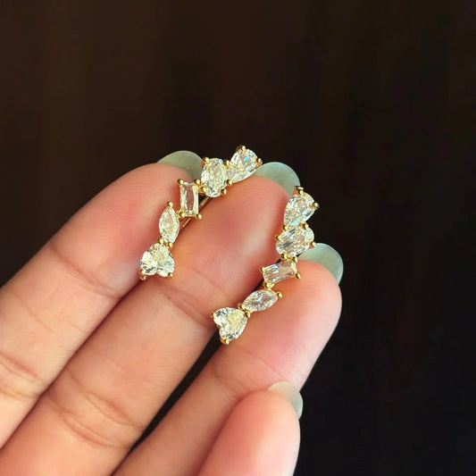 Gold CZ Ear Cuff Earrings for Women | Anti-Tarnish Crystal Climber Earrings Astria Jewellery