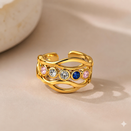 Gold Multicolor CZ Ear Cuff for Women | Anti-Tarnish Adjustable Ear Wrap Earring Astria Jewellery