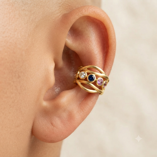 Gold Multicolor CZ Ear Cuff for Women | Anti-Tarnish Adjustable Ear Wrap Earring Astria Jewellery