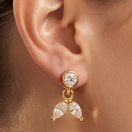 Gold CZ Floral Drop Stud Earrings for Women | Anti-Tarnish Crystal Dangle Earrings Astria Jewellery