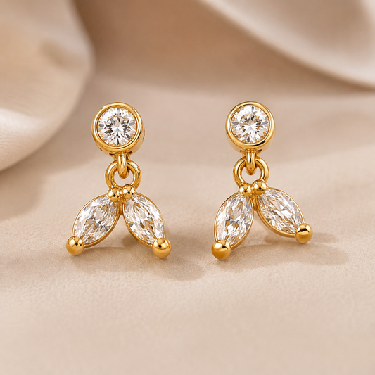 Gold CZ Floral Drop Stud Earrings for Women | Anti-Tarnish Crystal Dangle Earrings Astria Jewellery