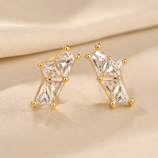 Gold Geometric CZ Stud Earrings for Women | Anti-Tarnish Crystal Earrings Astria Jewellery