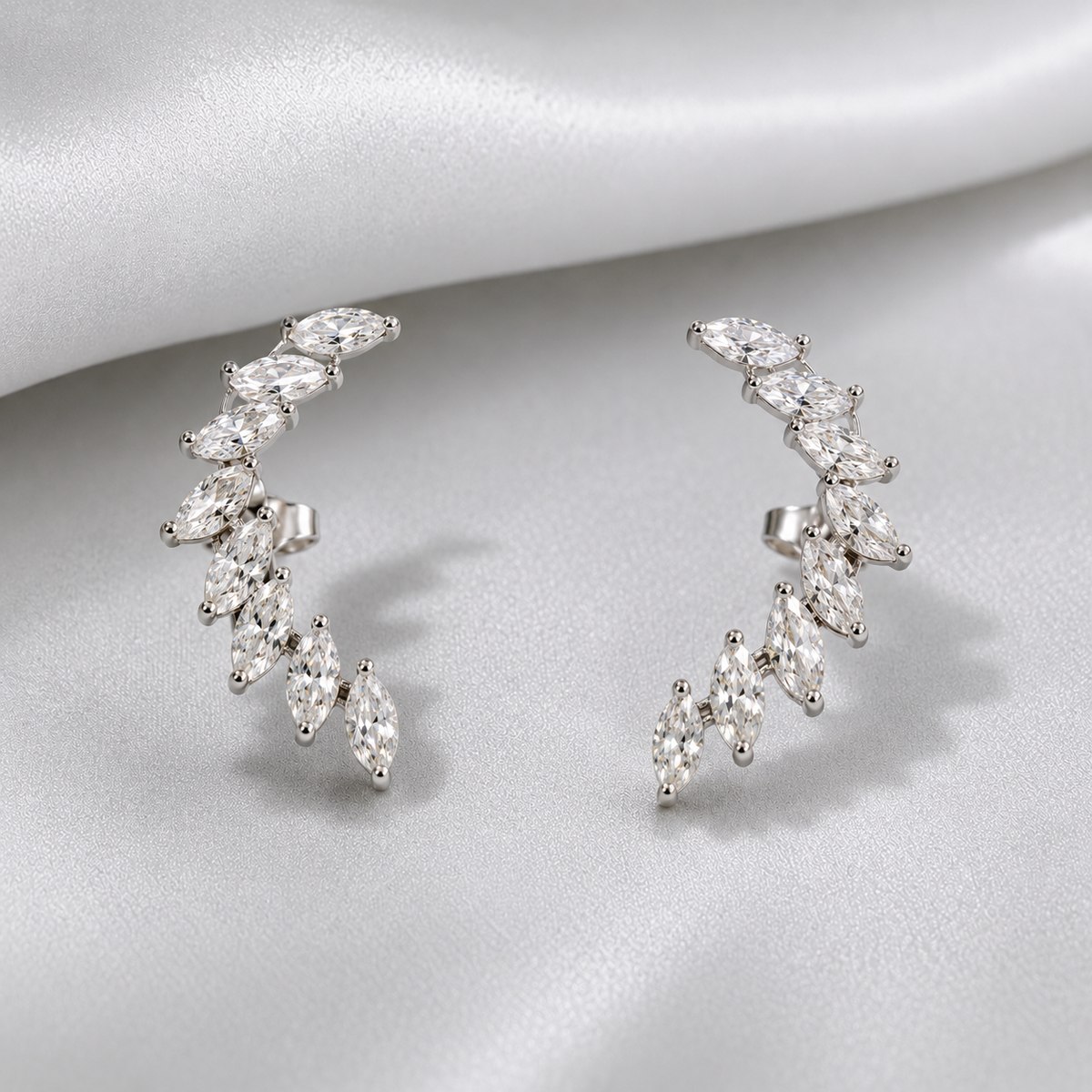 Silver CZ Leaf Ear Climber Earrings for Women | Anti-Tarnish Crystal Cuff Earrings Astria Jewellery