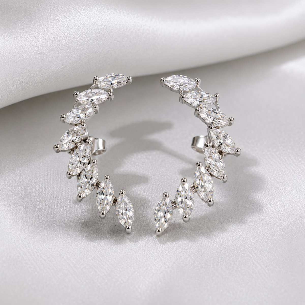 Silver CZ Leaf Ear Climber Earrings for Women | Anti-Tarnish Crystal Cuff Earrings Astria Jewellery