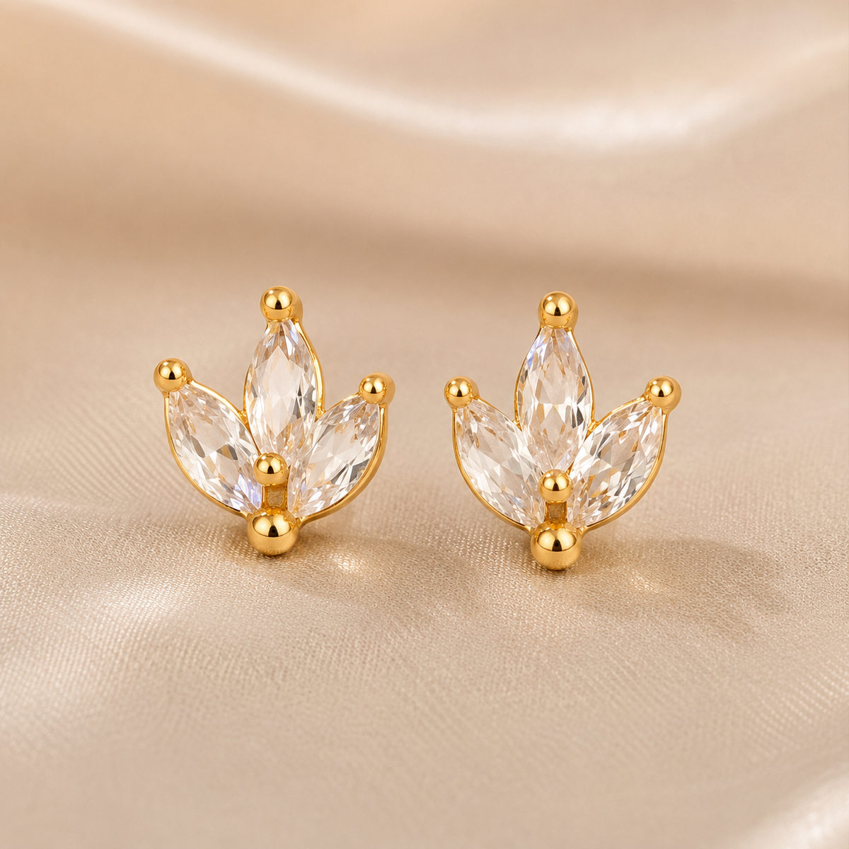 Gold CZ Leaf Stud Earrings for Women | Anti-Tarnish Crystal Floral Earrings Astria Jewellery