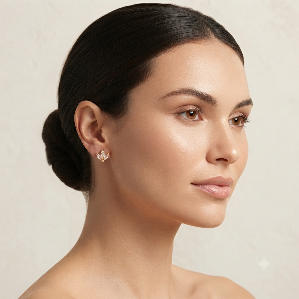 Gold CZ Leaf Stud Earrings for Women | Anti-Tarnish Crystal Floral Earrings Astria Jewellery