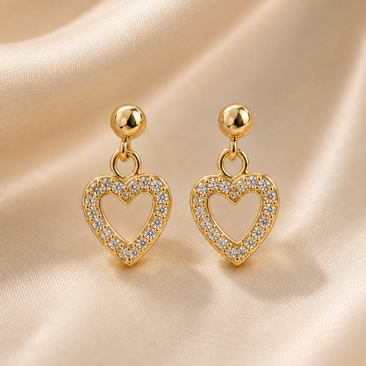 Gold Open Heart Drop Earrings for Women | Anti-Tarnish Dangle Heart Earrings Astria Jewellery