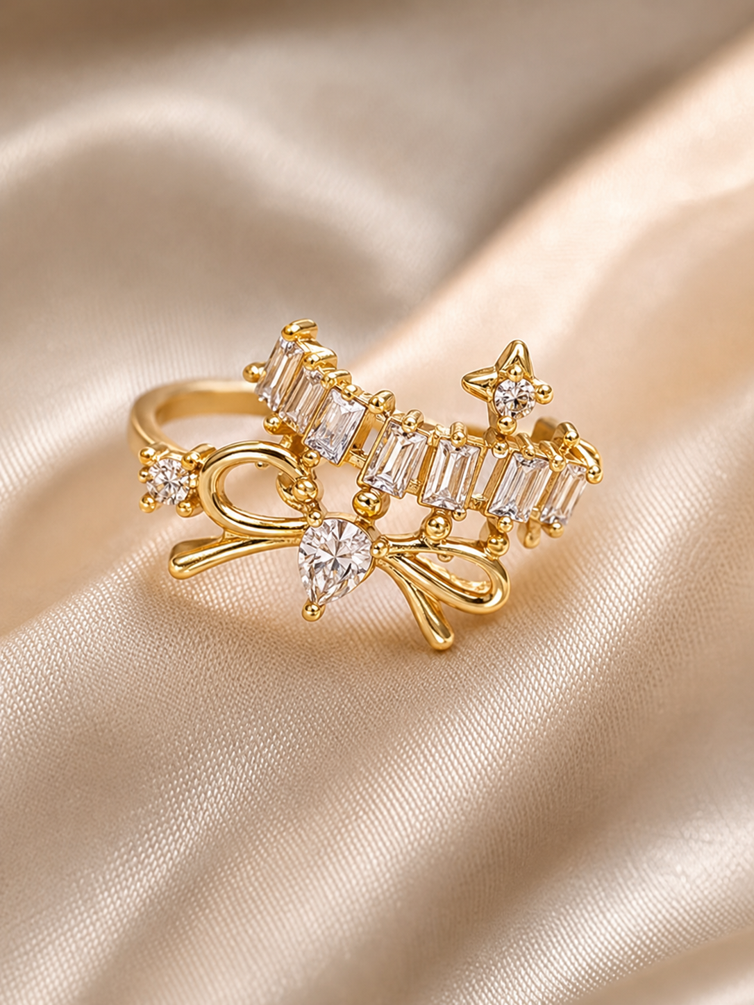 Gold Bow Ear Cuff with CZ Stones for Women | Anti-Tarnish Clip-On Ear Cuff Astria Jewellery