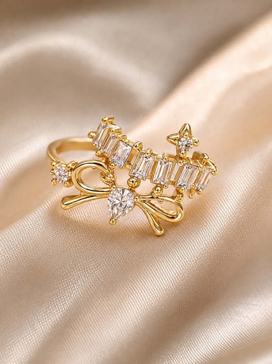 Gold Bow Ear Cuff with CZ Stones for Women | Anti-Tarnish Clip-On Ear Cuff Astria Jewellery