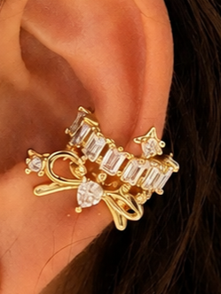 Gold Bow Ear Cuff with CZ Stones for Women | Anti-Tarnish Clip-On Ear Cuff Astria Jewellery