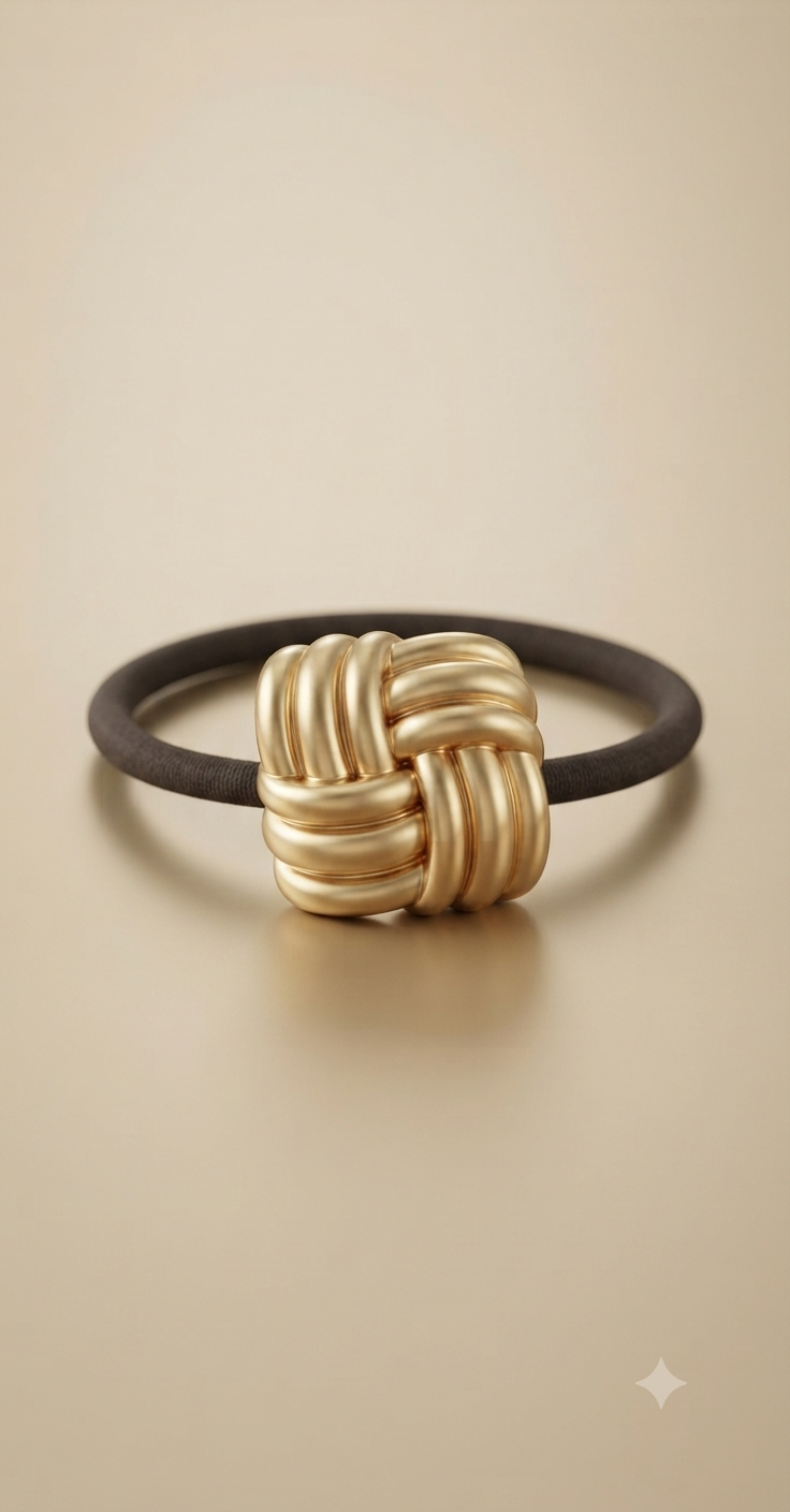 Gold Geometric Hair Tie for Women | Metal Hair Band | Ponytail Holder Hair Accessory Astria Jewellery
