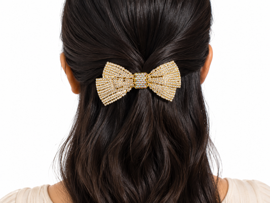 Luxury Gold-Tone Crystal Bow Hair Clip for Women & Girls Astria Jewellery