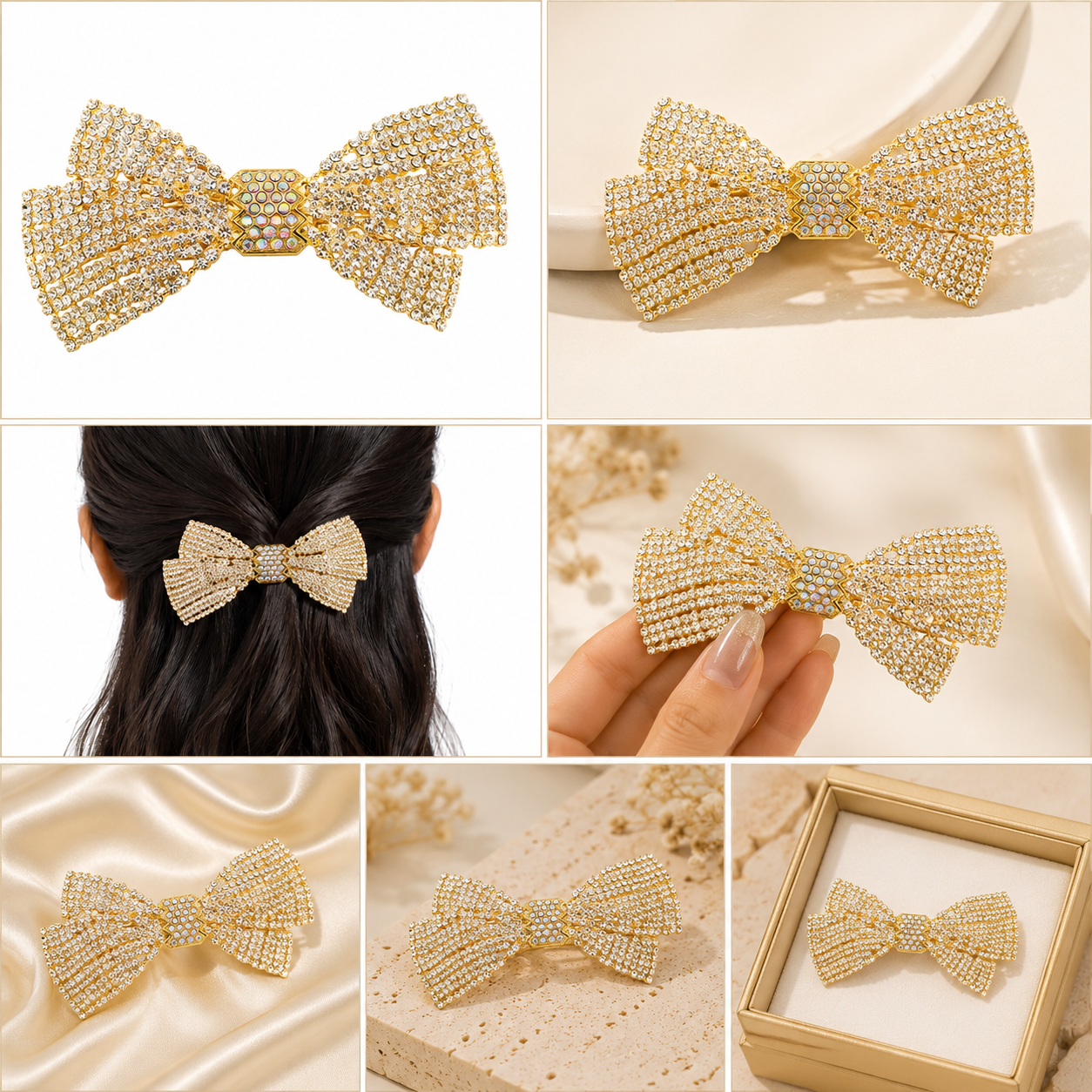Luxury Gold-Tone Crystal Bow Hair Clip for Women & Girls Astria Jewellery