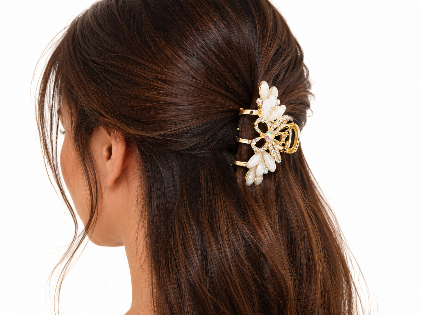 Luxury Gold-Tone Green Heart & Blue Crystal Floral Hair Claw Clip Astria Jewellery