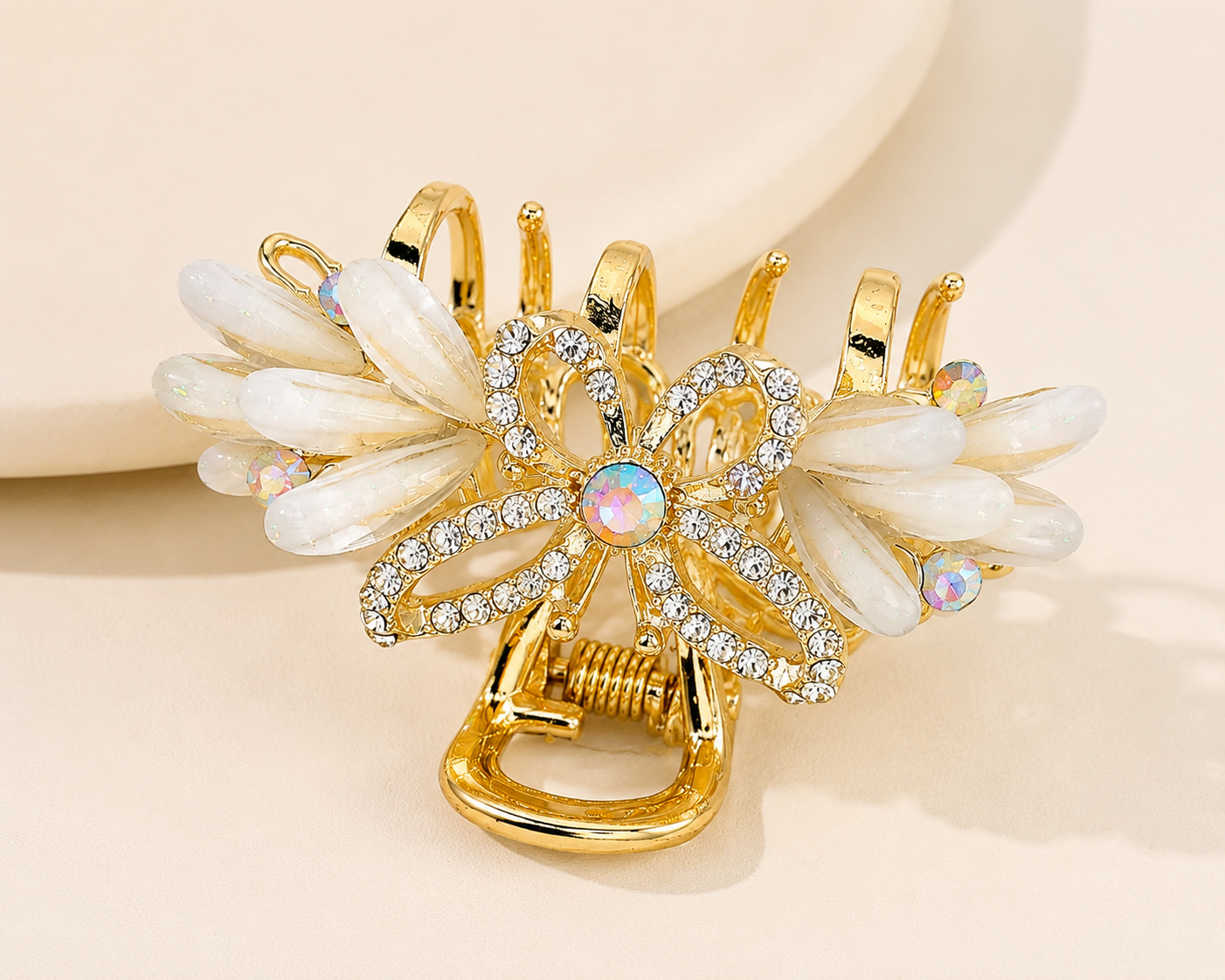 Luxury Gold-Tone Green Heart & Blue Crystal Floral Hair Claw Clip Astria Jewellery