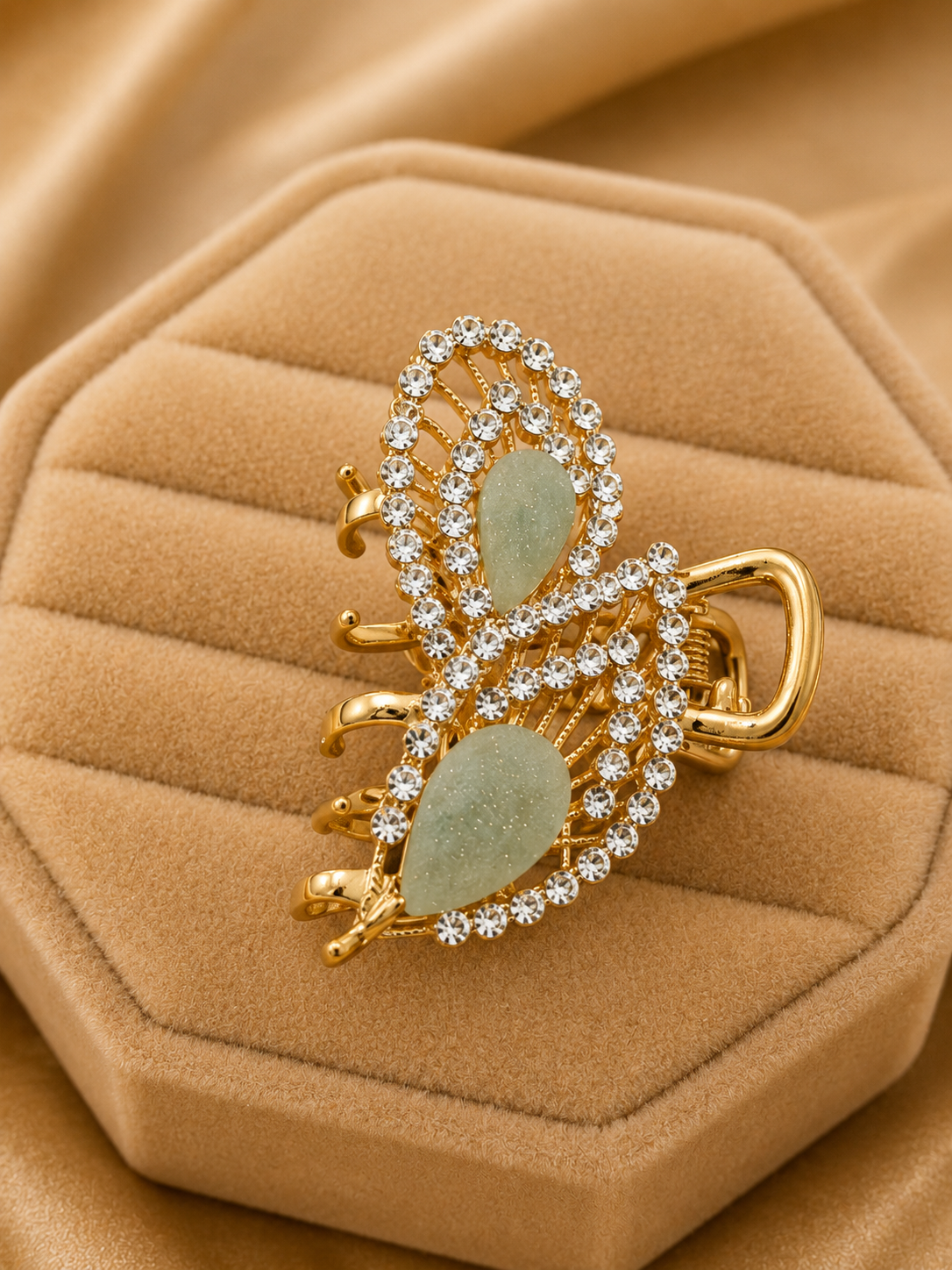 Luxury Gold-Tone Green Crystal Hair Claw Clip for Women Astria Jewellery