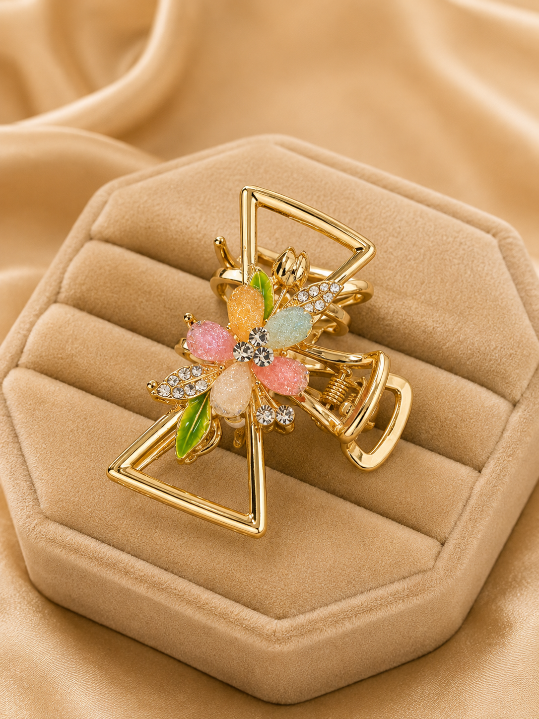 Luxury Gold-Tone Multicolor Floral Crystal Hair Claw Clip for Women Astria Jewellery