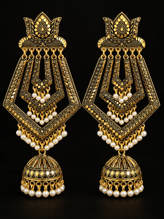 Gold Plated Pearl Jhumka Long Dangle Earrings for Women ASTRIA JEWELLERY