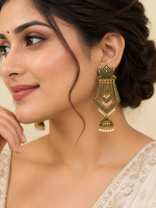 Gold Plated Pearl Jhumka Long Dangle Earrings for Women ASTRIA JEWELLERY