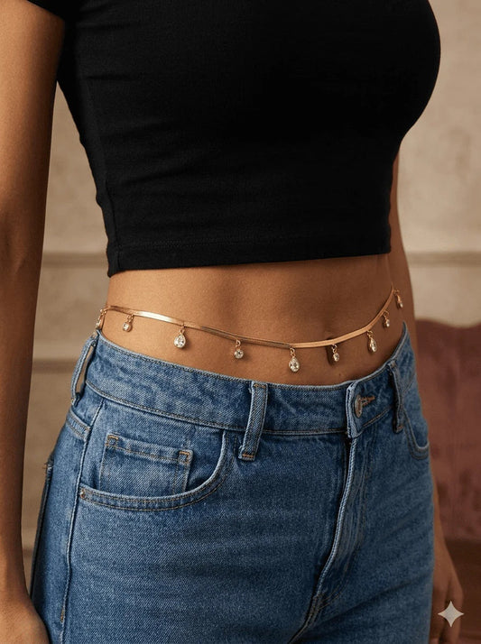 Gold Crystal Waist Chain for Women | Layered Belly Chain | Anti-Tarnish Stainless Steel Astria Jewellery
