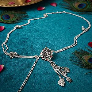 Elegant Silver-Tone Saree Waist Belt with Peacock  Hanging Charms ASTRIA JEWELLERY