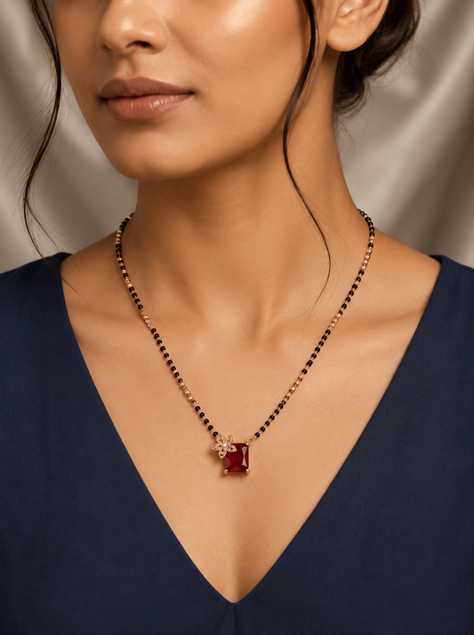 Rose Gold Mangalsutra with Ruby CZ Pendant | Anti-Tarnish Stainless Steel Necklace Astria Jewellery