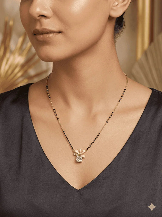 Rose Gold Floral CZ Mangalsutra | Anti-Tarnish Stainless Steel Necklace for Women Astria Jewellery