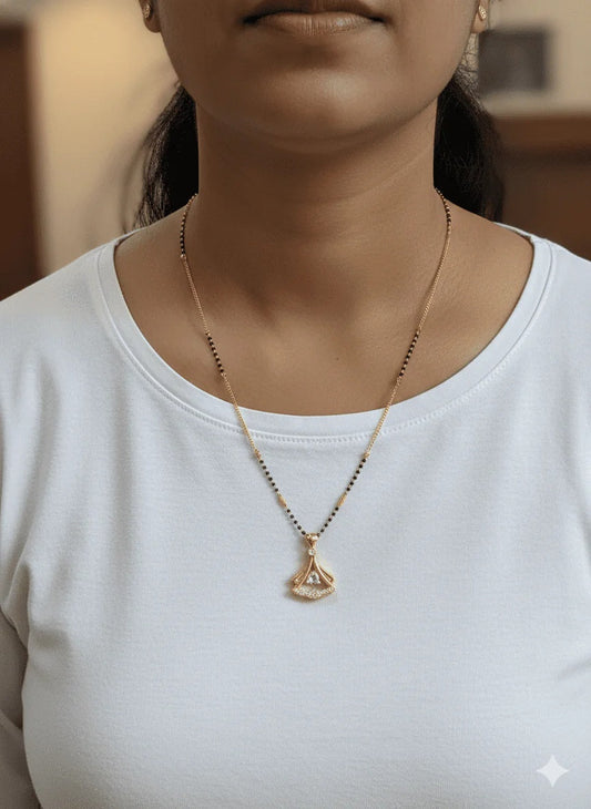 Rose Gold CZ Fan Pendant Mangalsutra | Anti-Tarnish Stainless Steel Necklace for Women Astria Jewellery