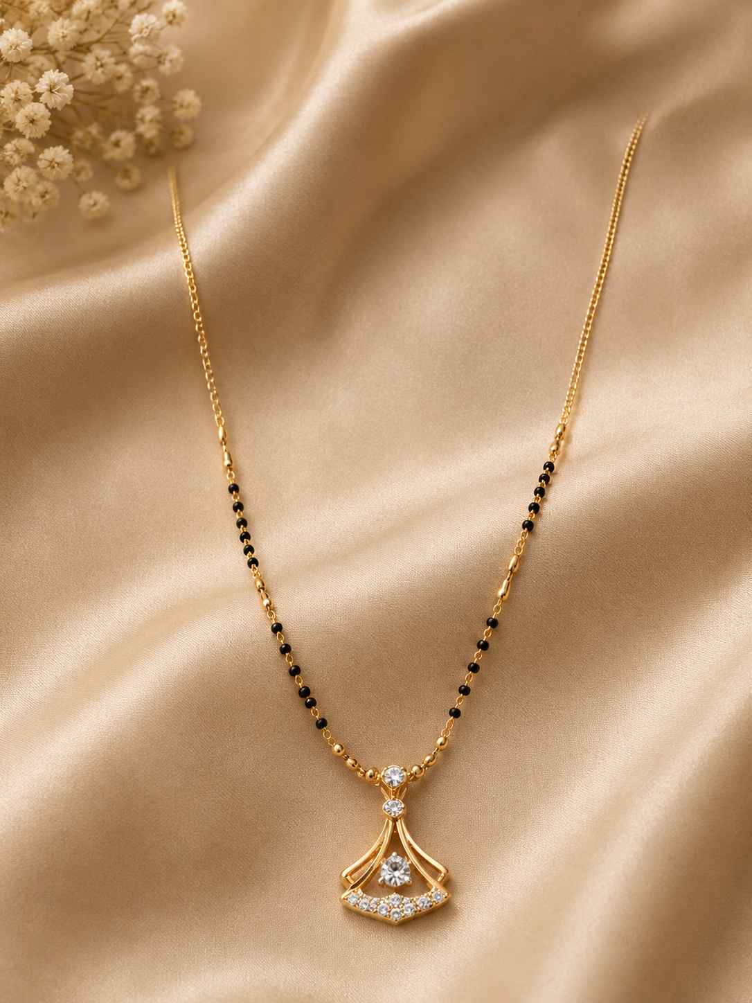 Rose Gold CZ Fan Pendant Mangalsutra | Anti-Tarnish Stainless Steel Necklace for Women Astria Jewellery
